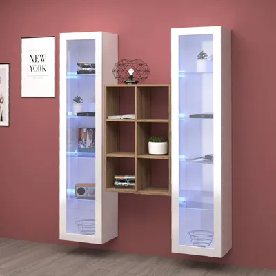 Produktbild von Dmora Vitrine Gadoni 40x30x180 cm Weiß, 12 Regalböden, 2 Türen