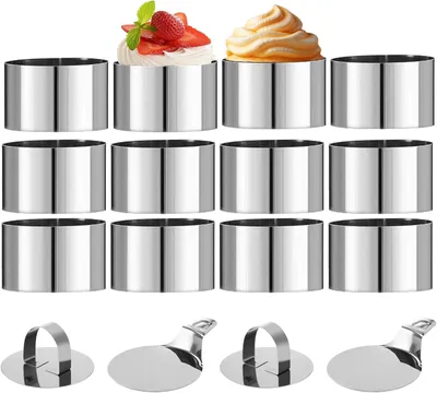 Produktbild von Dessertringe, 8 cm - Set mit 12 Stück - Servierringe - Runde Essringe - Edelstahl - Kleine Kuchenformen für Mousse