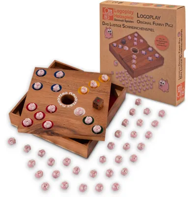 Produktbild von Original Funny Pigz – Lustiges Schweinchen-Würfelspiel aus Holz & Keramik für 2–6 Spieler