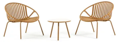 Immagine prodotto di Set relax da giardino composto da 2 poltrone ergonomiche in polipropilene con fibra di vetro e tavolino Ø50 cm, dal design moderno, per terrazza, piscina, balcone, giardino - Tilde - Ockra