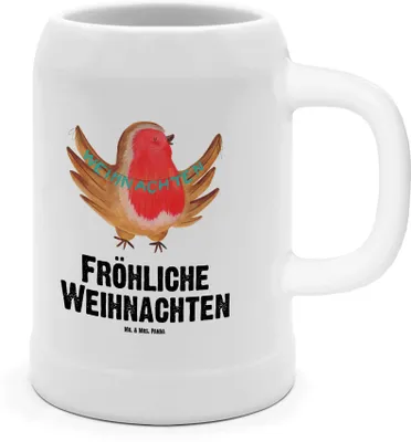Produktbild von Mr. & Mrs. Panda Trinkkrug Rotkehlchen Weihnachten - Weiß - Geschenk, Weihnachtsmotiv, Steinzeugkrug, Seidel, Winter, Weihnachtsgruß, Frohe, Tonkrug, Bierkrug, Krug