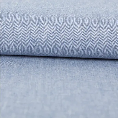 Produktbild von Leinenstoff Meterware Baumwollstoff Chambray Fischgrät blau 1,38m