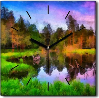 Produktbild von Coloray Uhr auf Leinwand 30x30 cm Wand Uhr Dekoration Wohnzimmer Segeltuch schwarze Hände -Wasserbäumegras