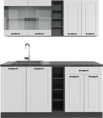 Produktbild von Vicco Singleküche R-Line, 160 cm ohne Arbeitsplatte, Weiß Landhaus/Anthrazit