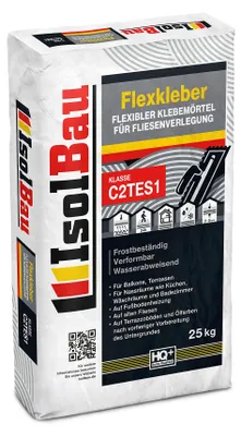Produktbild von Isolbau C2TE S1 Flexkleber - 25 kg Flexibler Klebemörtel für Fliesenverlegung - Frostsicher, Verformbar & Wasserabweisend, Flexmörtel Natursteinkleber