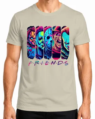 Productafbeelding van Horrorvrienden Neon Chucky Michael Myers Jason Freddy Pennywise heren T-shirt, naturel, maat M