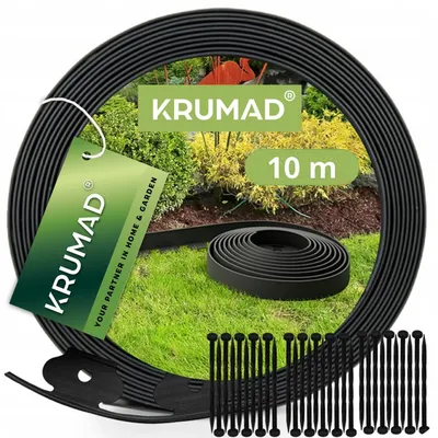 Produktbild von KRUMAD Rasenkante 10 m Flexibel Kunststoff 10x6 cm Beetumrandung Beeteinfassung mit 30 Befestigungsankern Wetterfest Gartenbegrenzung