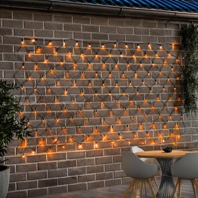 Produktbild von esotec Solar Lichternetz mit 144 bernsteinfarbene LEDs Lichtvorhang außen 102191