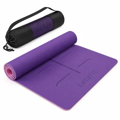 Produktbild von Yogamatte TPE 183x61x6mm Fitnessmatte Gymnastikmatte Pilates Matte Rutschfest Lila/Rosa