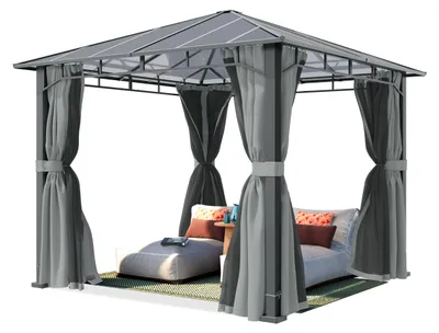 Image de TOOLPORT Pavillon de jardin 3x3 m cadre alu, toit polycarbonate 8 mm, gris - avec parois latérales et moustiquaires