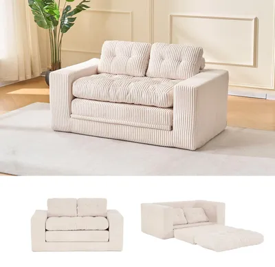 Produktbild von Zweisitzer-Schlafsofa mit Memory-Schaum – kein Aufbau erforderlich, 2-in-1-Funktion, Cordbezug – kompaktes Sofa für kleine Räume,Wohnungen,Homeoffice