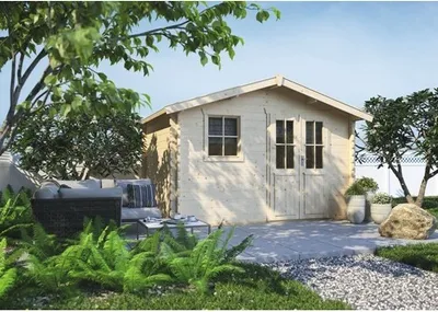 Produktbild von Blockbohlenhaus Konsta Trelleborg 45 mm mit Fußboden 380 x 330 cm natur