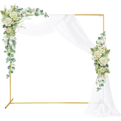 Obrázok produktu pre Svadobný oblúk – štvorcový rám/podstavec – kov – 2 x 2 m (200 x 200 cm) – oblúk s balónmi a kvetinami – záhrada a párty – zlatý
