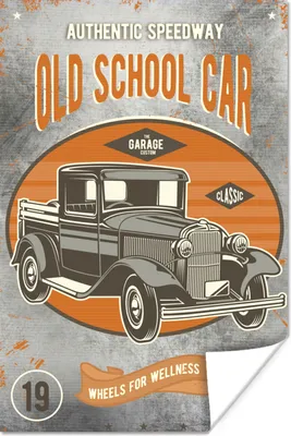 Produktbild von MuchoWow® Poster Mancave - Auto - Retro - Zeichnung 80x120 cm - Papierdruck