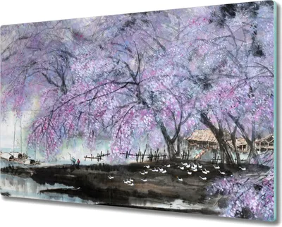 Produktbild von Coloray Schneidebrett Herdabdeckplatte 80x52 cm Kochplattenabdeckung Hackbrett Küchenbrett - Baumblüten Boote