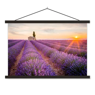 Produktbild von MuchoWow® Textilposter Lavendel - Sonnenuntergang - Blumen - Lila 120x80 cm mit schwarzem Rahmen - Wanddeko