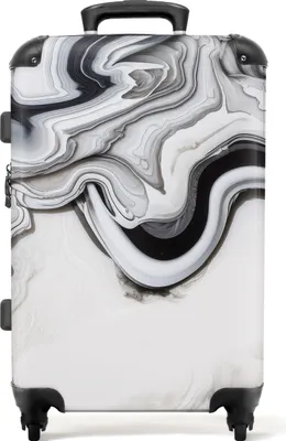 Produktbild von NoBoringSuitcases.com® Großer Koffer - Marmor - Luxus - Schwarz und weiß - Grau - Marmorprint - Kombinationsschloss TSA - Hartschalen Trolley 4 Rollen - 72 liter - Reisekoffer - 66 cmKoffer Mittelgroß 67x43x25 cm, 72L,