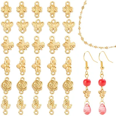 48 Blumen-Verbindungscharms, 18K vergoldet, 304 Edelstahl, 6 Stile