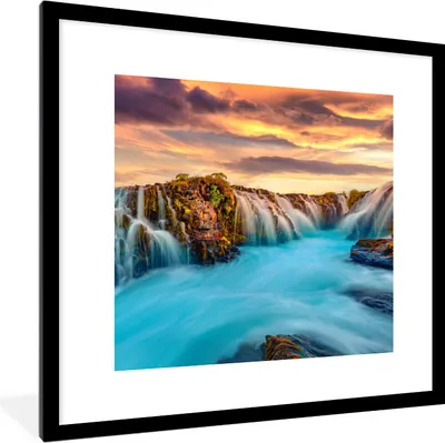Produktbild von MuchoWow® Gerahmtes Poster Wasserfall - Landschaft - Wolken - Natur 40x40 cm - Poster mit Schwarzem Bilderrahmen Wandposter Rahmen Foto Bilder - Poster - Plakat im Rahmen