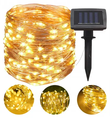 Zdjęcie produktu dla Tg64619 Lampki Solarne Na Druciku Ciepłe Białe Ogrodowe Balkonowe 100 Led Dekoracyjne