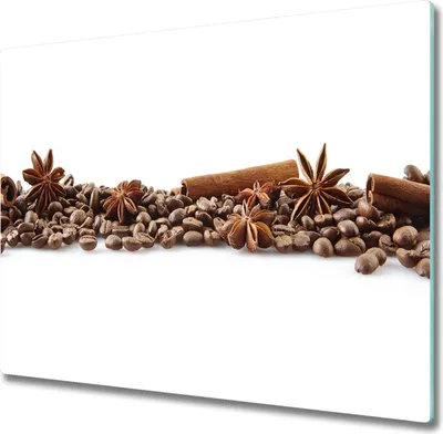 Imagen del producto de Plato de vitrocerámica para cocina, 60x52 cm. Protector de salpicaduras de vidrio. Tabla de cortar. Granos de café. Canela