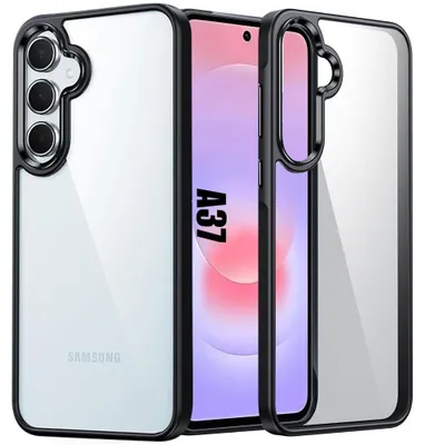Image de Coque pour Samsung Galaxy A37 5G, Protection Antichoc Silicone Noir avec Dos Transparent PC Rigide
