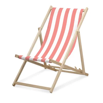 Image de Chaise longue - rayures larges - abricot - pliable - en bois de hêtre - supporte jusqu'à 95kg - dossier réglable en 3 positions - Chaise longue de plage