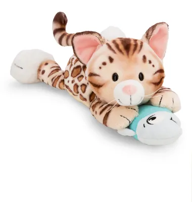 Image de Nici Doudou chat Bengal avec poisson couché 30 cm Chat en peluche