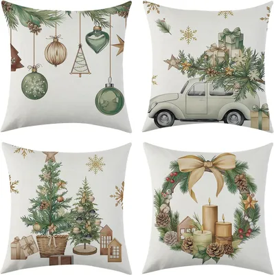 Produktbild von Set aus 4 weihnachtlichen Kissenhüllen für Dekokissen 40x40 cm