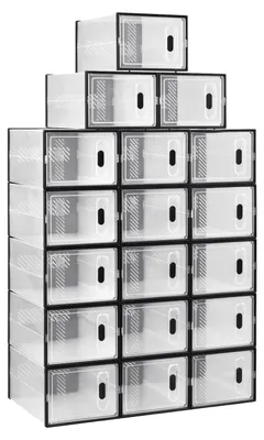 Produktbild von Schuhaufbewahrung - Transparente Schuhboxen - 18-teilig - Faltbar - Stapelbar - Magnettür - Kunststoff - Schwarz