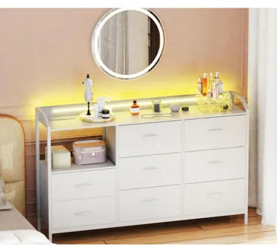 Produktbild von Kommode mit Schubladen und LED-Licht 110x30x88cm Weiß