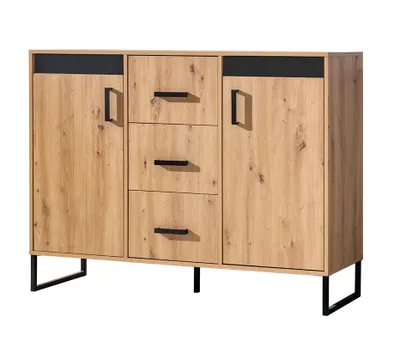 Produktbild von Minio, Kommode, Sideboard "Melle" 135 cm, Decorpaneel mit oder ohne Lamellen, Artisan Eiche/Schwarz Matt Farbe
