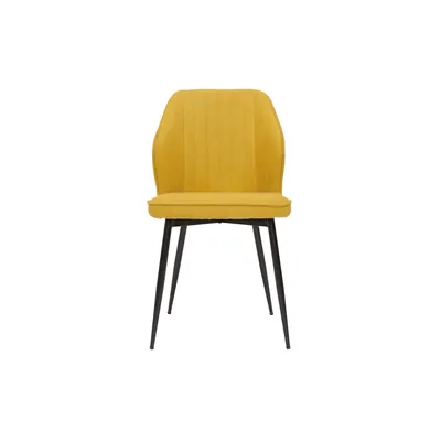 Produktbild von Miliboo - Design-Stühle aus senfgelbem Stoff mit Samteffekt mit Beinen aus schwarzem Metall (2er-Set) FANETTE