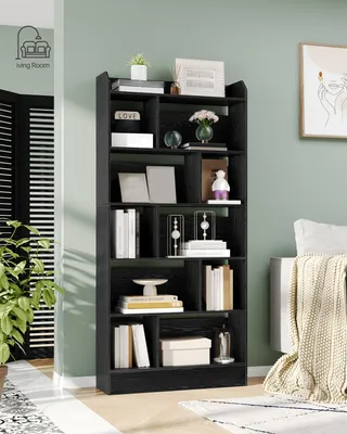 Imagen del producto de Estantería con 6 compartimentos - Negra - 24x80x170 cm - Fabricada en aglomerado - Mueble para sala de estar