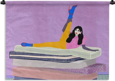 Produktbild von MuchoWow® Wandteppich Wandbehang Frau - Vintage - Pastell 120x90 cm Tapisserie Dekoration Wandtuch - Wohnen - Aufhänger für die Wand