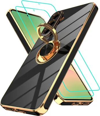 Productafbeelding van Telefoonhoes voor Samsung Galaxy A56, TPU siliconen, zwart, met 2 schermbeschermers en ring kickstand