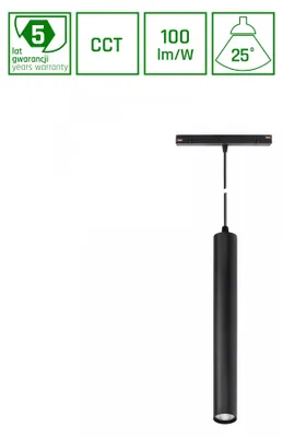 Obrázok produktu pre HANGIT LED reflektor na koľajnice, 48V, 12W, uhol 25°, nastaviteľná farba svetla (CCT), čierna