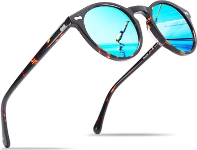 Produktbild von CARFIA Polarisierte Herren Sonnenbrille Runder Rahmen Acetat Lederetui