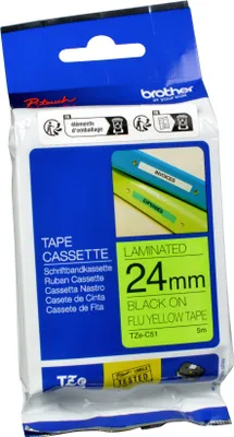 Produktbild von Brother Gloss Laminated Labelling Tape - 24mm, Black/Yellow, TZ, 8 m, 2,4 cm