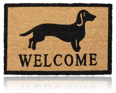 Kokos-Fußmatte Teckel Welcome 60x40 cm Natur/Schwarz