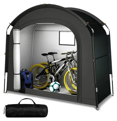 Image de Abri de rangement pour vélos - Garage à vélos - Pour 1 à 2 vélos - Pliable - Imperméable - Tissu Oxford 600D avec mylar réfléchissant - Noir
