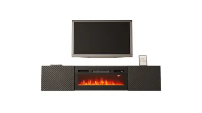 Produktbild von Moderne TV-Schrank CARBON mit Kamin TV-Lowboard RTV Schwarz Hochglanz