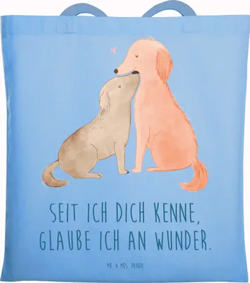 Produktbild von Mr. & Mrs. Panda Einkaufstasche Hunde Liebe - Sky Blue - Geschenk, Wunder, Hund, Tasche, Optimitisch, Hundeliebe, Jutebeutel, festival, Sprüche, Tote Bag, Herz, Shopping