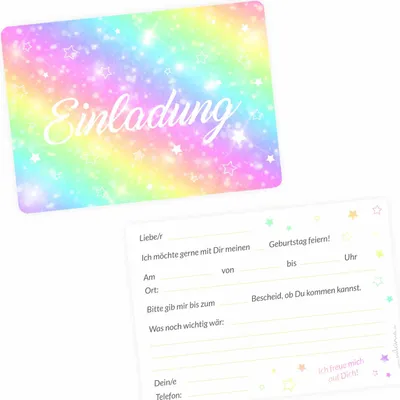 Produktbild von 10 Einladungskarten mit Glitzer Regenbogen für Kindergeburtstag