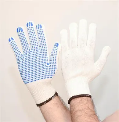 Produktbild von Schutzhandschuhe, naturweiß, gestrickt, XL, Baumwolle und Polyester, PVC-Targets, 12 Paar, SF0011-1