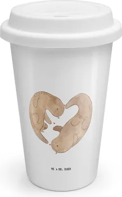 Produktbild von Mr. & Mrs. Panda Thermobecher To Go Otter Valentine - Weiß - Geschenk, becher kaffee, Mehrwegbecher, Mitbringsel, Freundin, für Frauen, Kaffeebecher, Hochzeitstag, ToGo