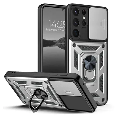Produktbild von Armor Handyhülle für Samsung Galaxy S22 Ultra Kameraschutz Handy Panzer Case Cover Schutzhülle Outdoor Farbe: Silber