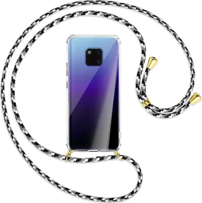 Produktbild von Handykette Backcover-Schutzhülle mit Band (Metall goldfarben) für Huawei Mate 20 Pro - schwarz/grau/weiß