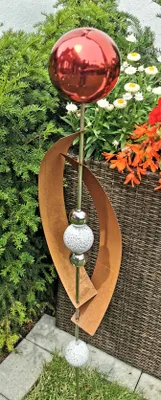 Produktbild von Skulptur Deimos rot poliert 145 cm Edelstahl & Cortenstahl Beetstecker Gartenstecker Rosenkugel