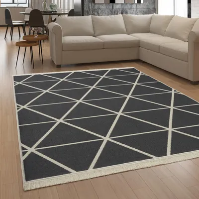 Produktbild von Paco Home Teppich Wohnzimmer Waschbar Geometrisches Skandi Muster Fransen 120x160 cm